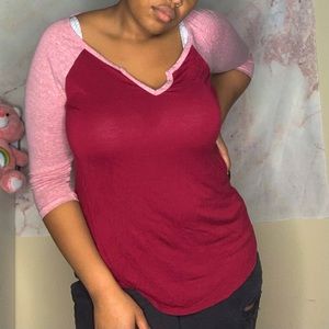 Soft 1/4 Sleeve Shirt - Coral Colorblock Basic Top